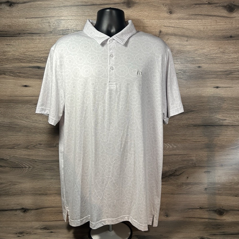Travis Mathew Golf Polo Shirt Men's XXL 2XL White Pattern Print Logo Performance